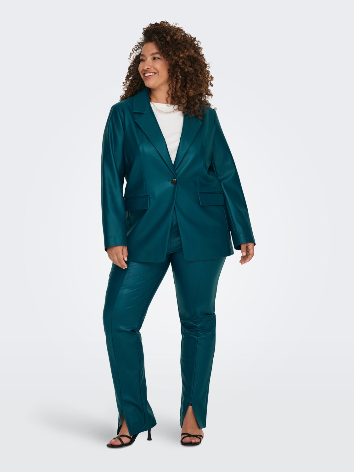 Curvy faux leather blazer