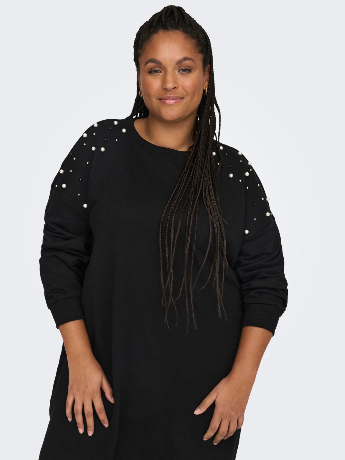 Curvy pearl detail long sweatshirt