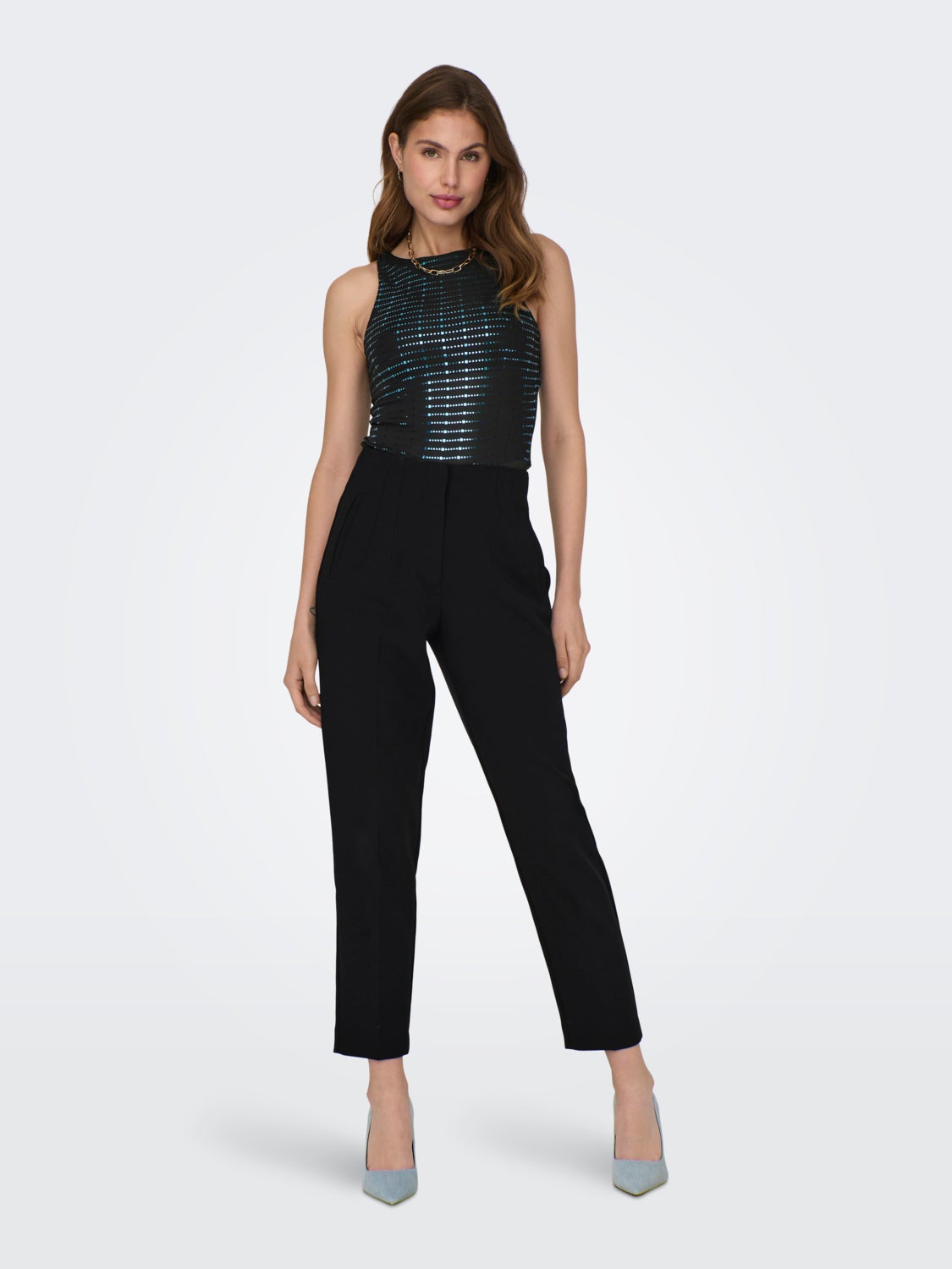 O-neck glitter bodystocking