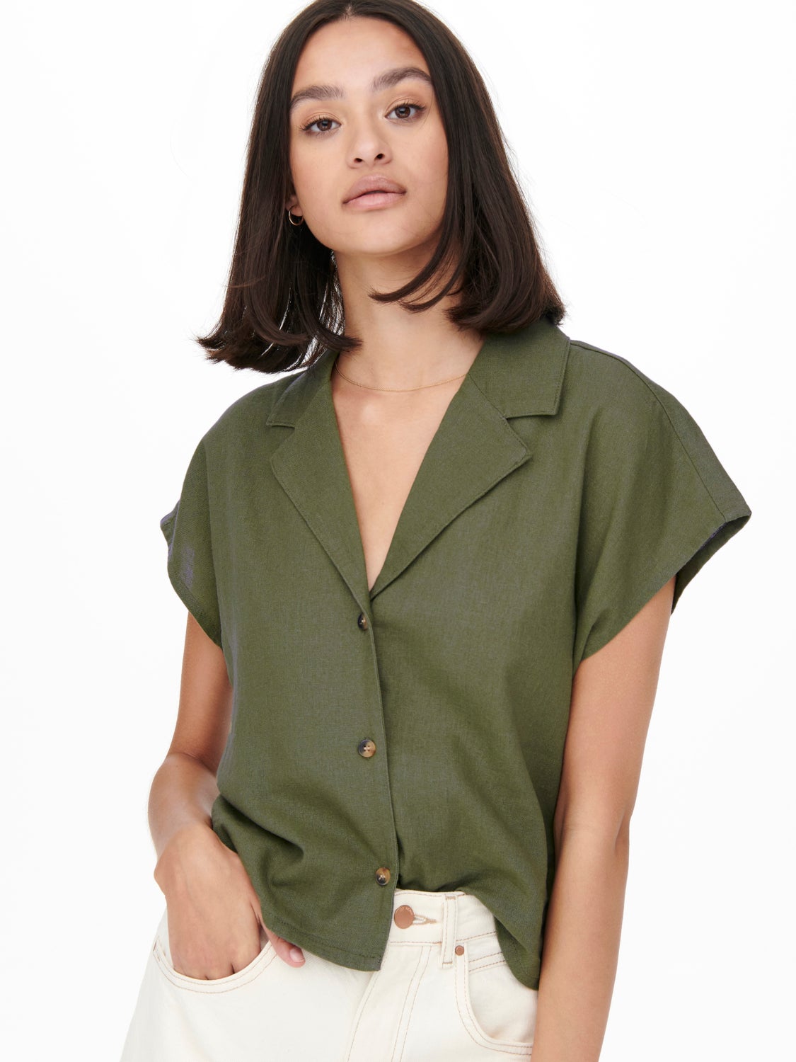 Cropped Short Sleeved linen Shirt