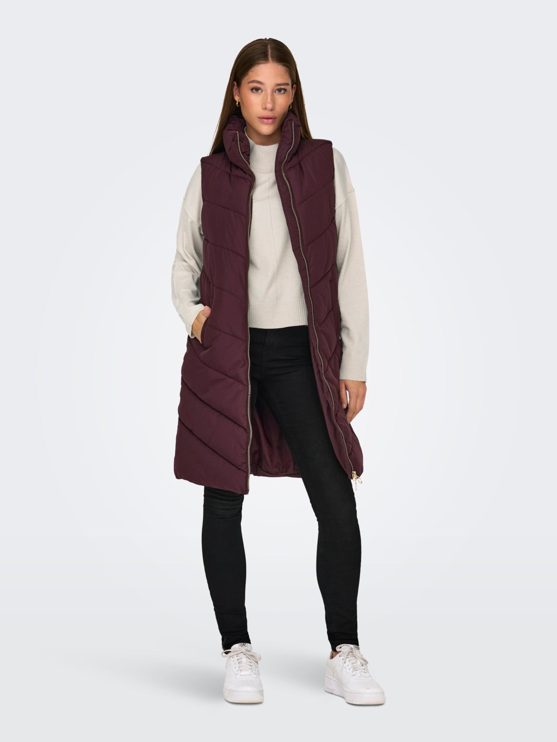 Long vest with high neck