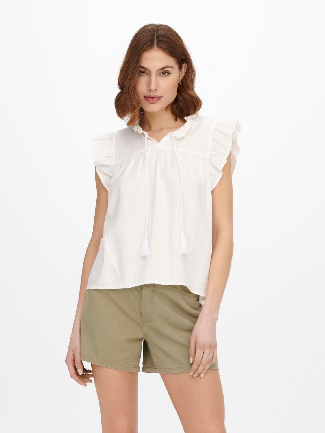 Frill detailed linen blend Top
