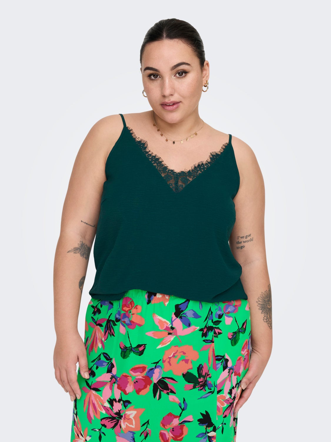 Curvy lace detailed strap top