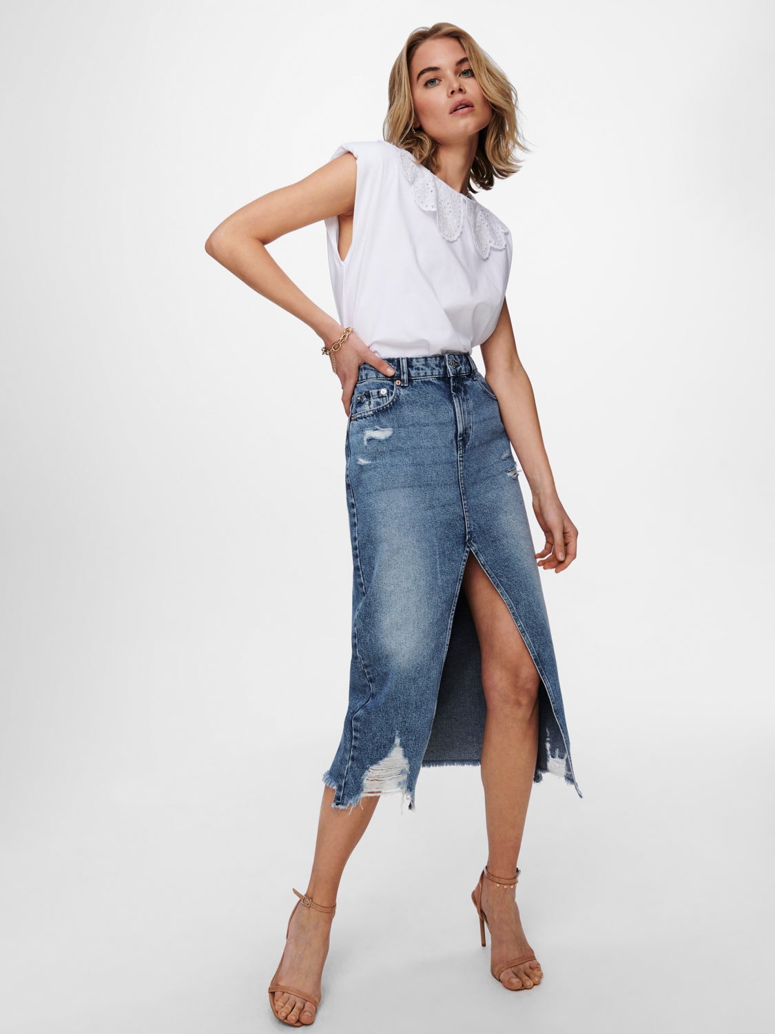 Midi slit Denim skirt