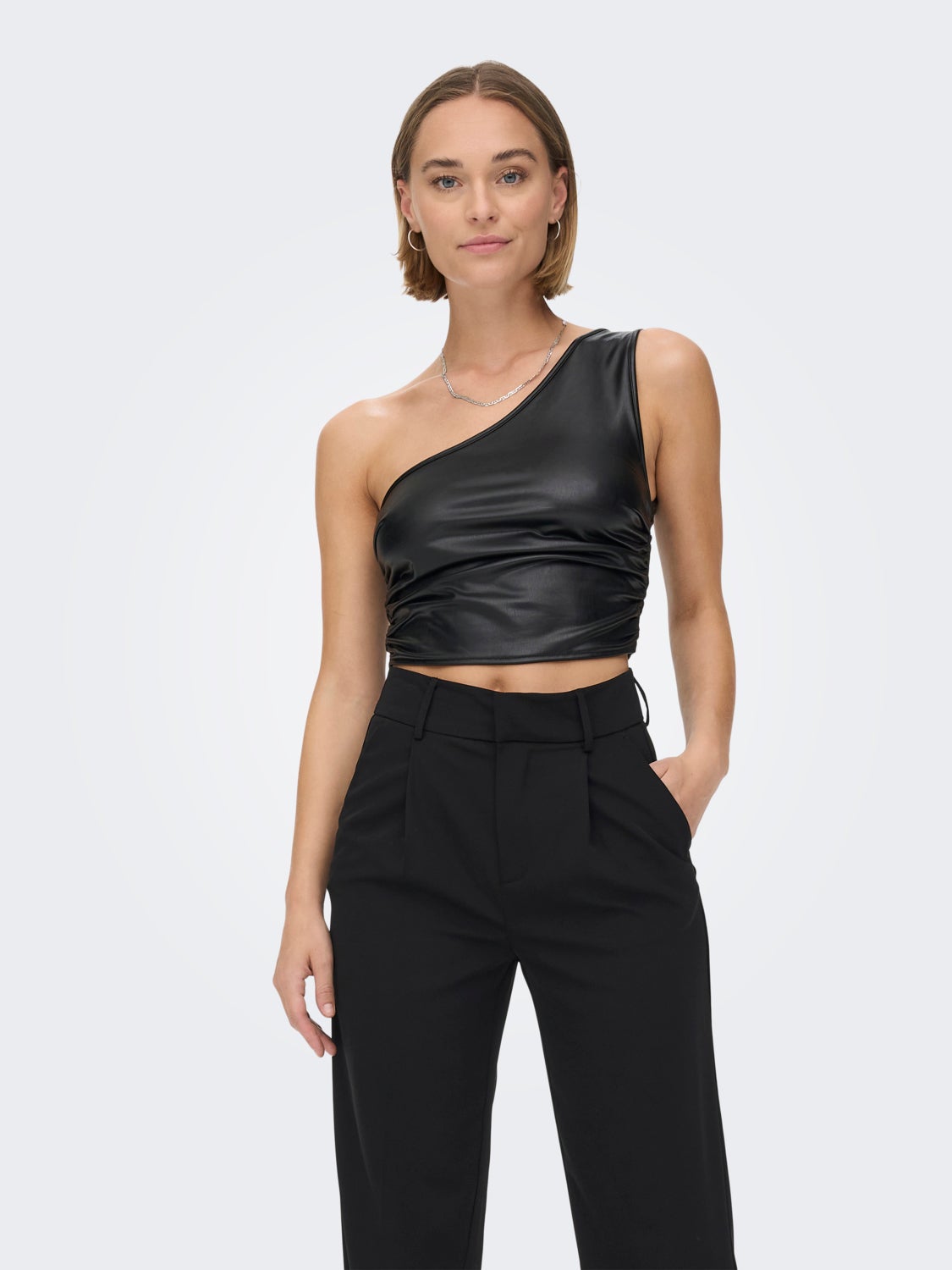 One shoulder Faux leather Top
