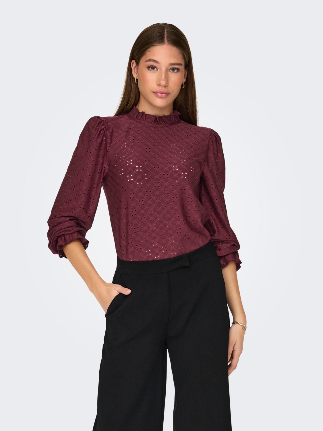 high neck top with long sleeves