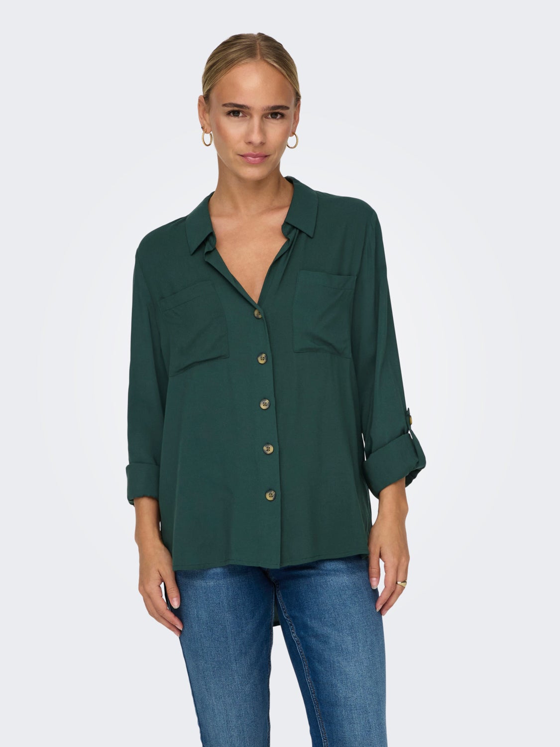 Shirt with rolled rolled up sleeves