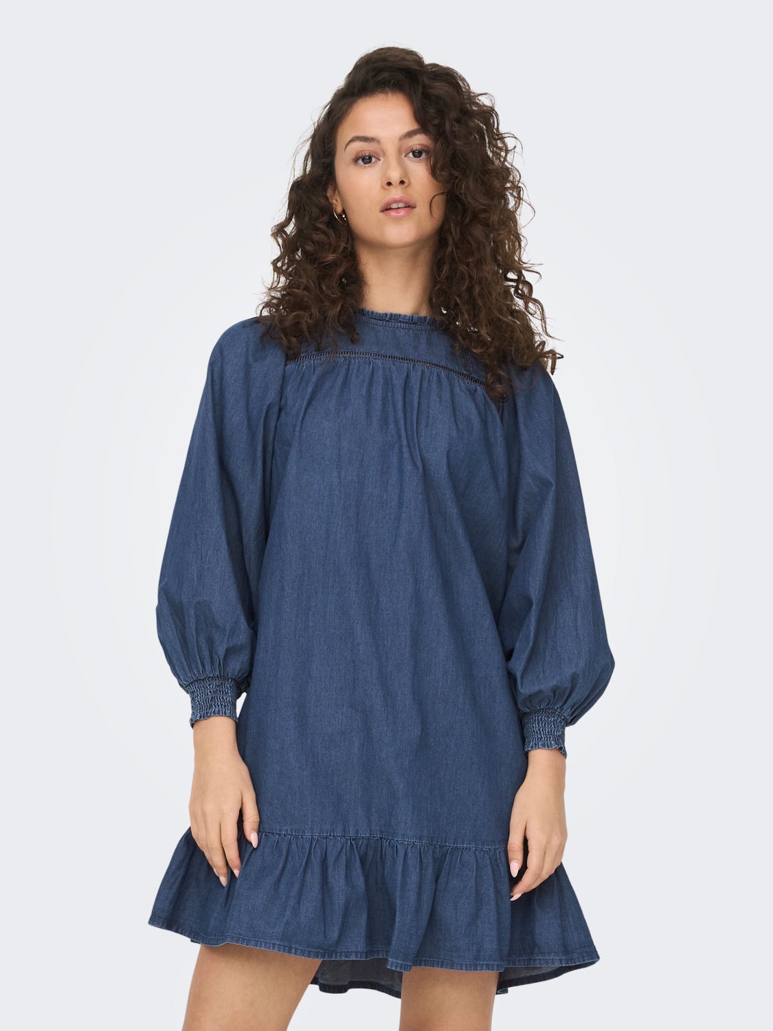 Relaxed Fit China Collar Smocked cuffs Short dress