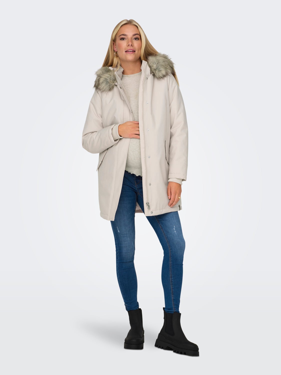 Hood with detachable faux fur edge Maternity Parka