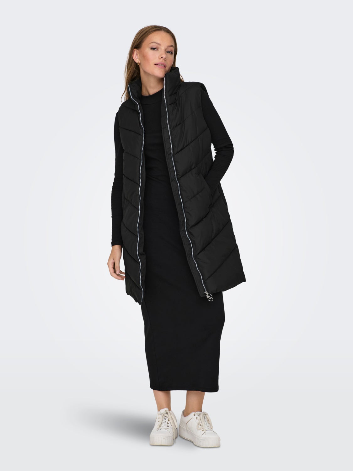 Long vest with high neck