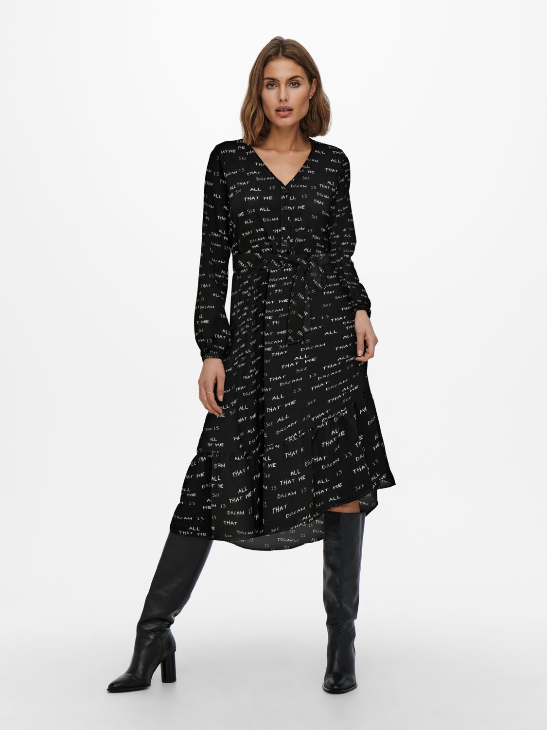 Patterned tie belt detailed Dress