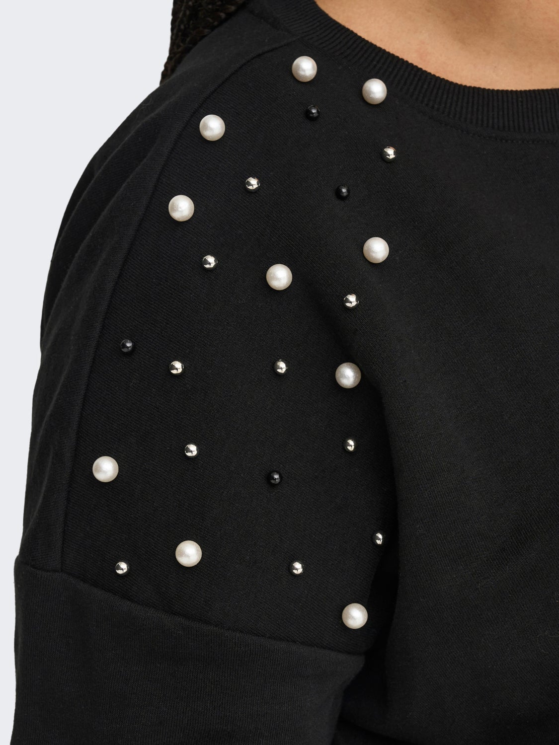 Curvy pearl detail long sweatshirt