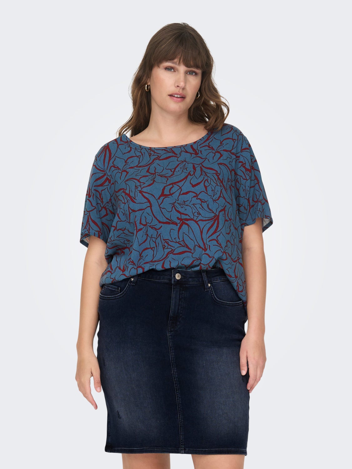 Curvy printed top with short sleeves