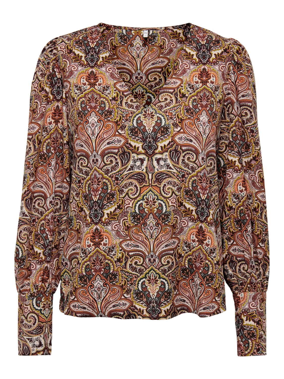 Patterned V-neck Long Sleeved Top