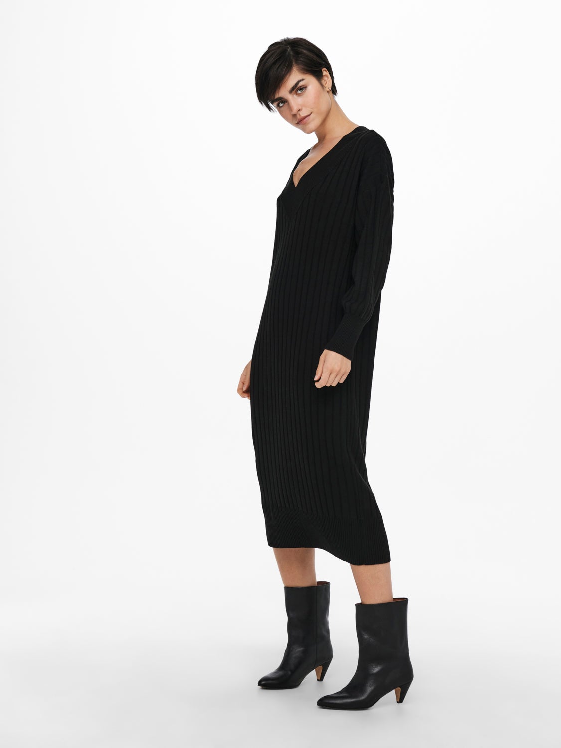 Midi V-Neck Knitted Dress