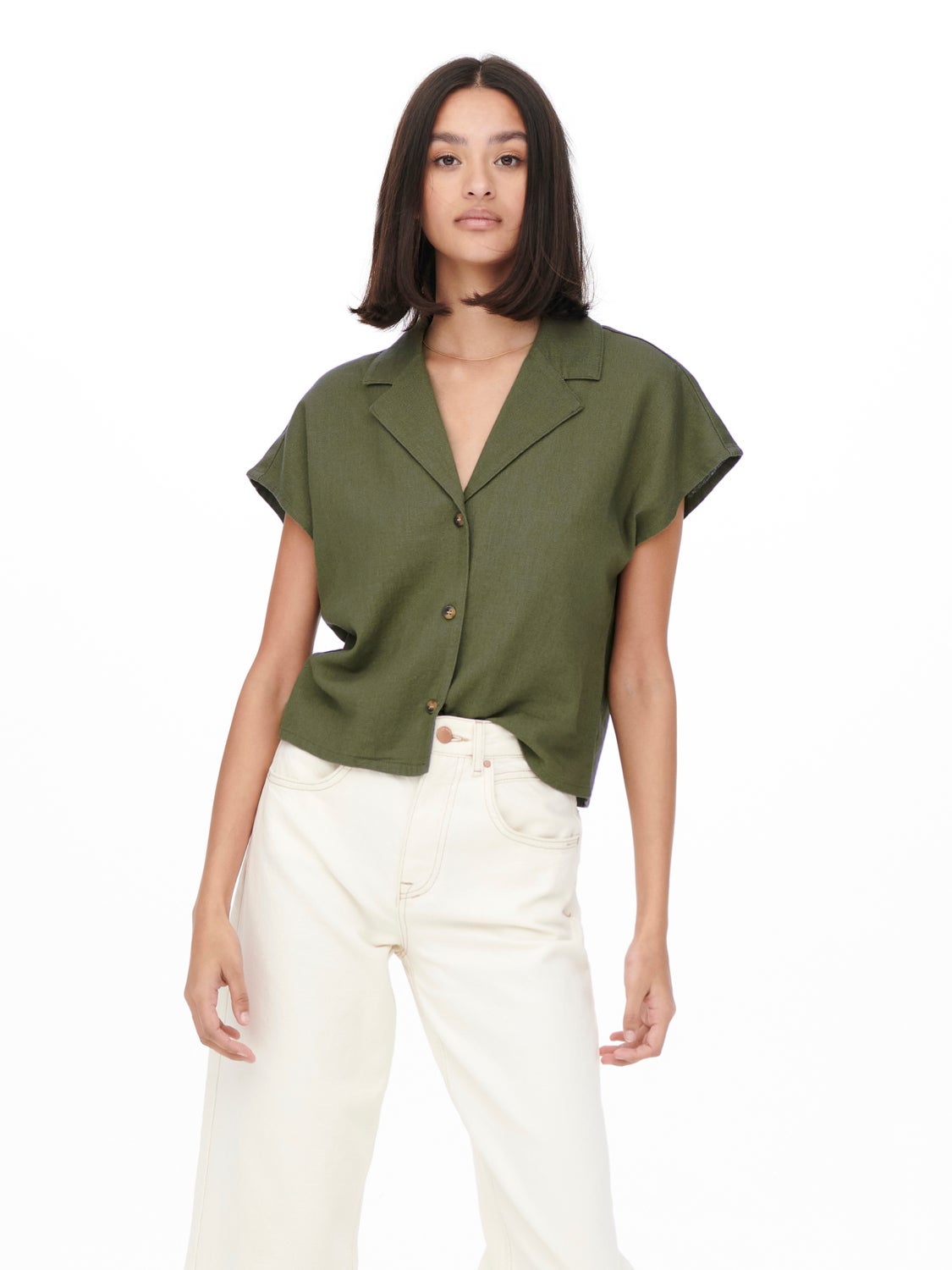 Cropped Short Sleeved linen Shirt
