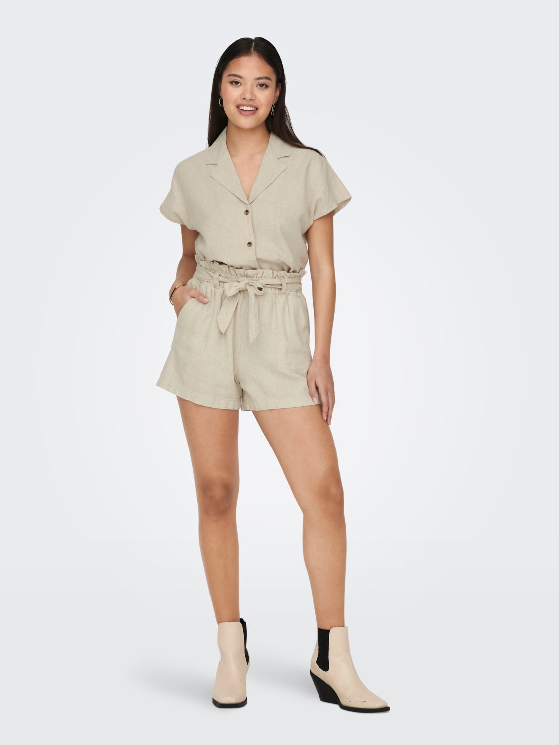 Cropped Short Sleeved linen Shirt