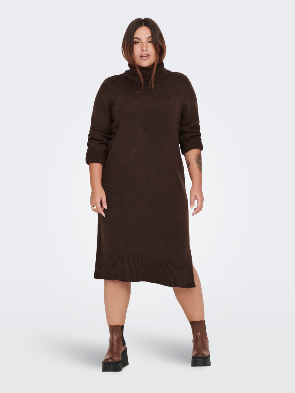 Curvy roll neck knit dress