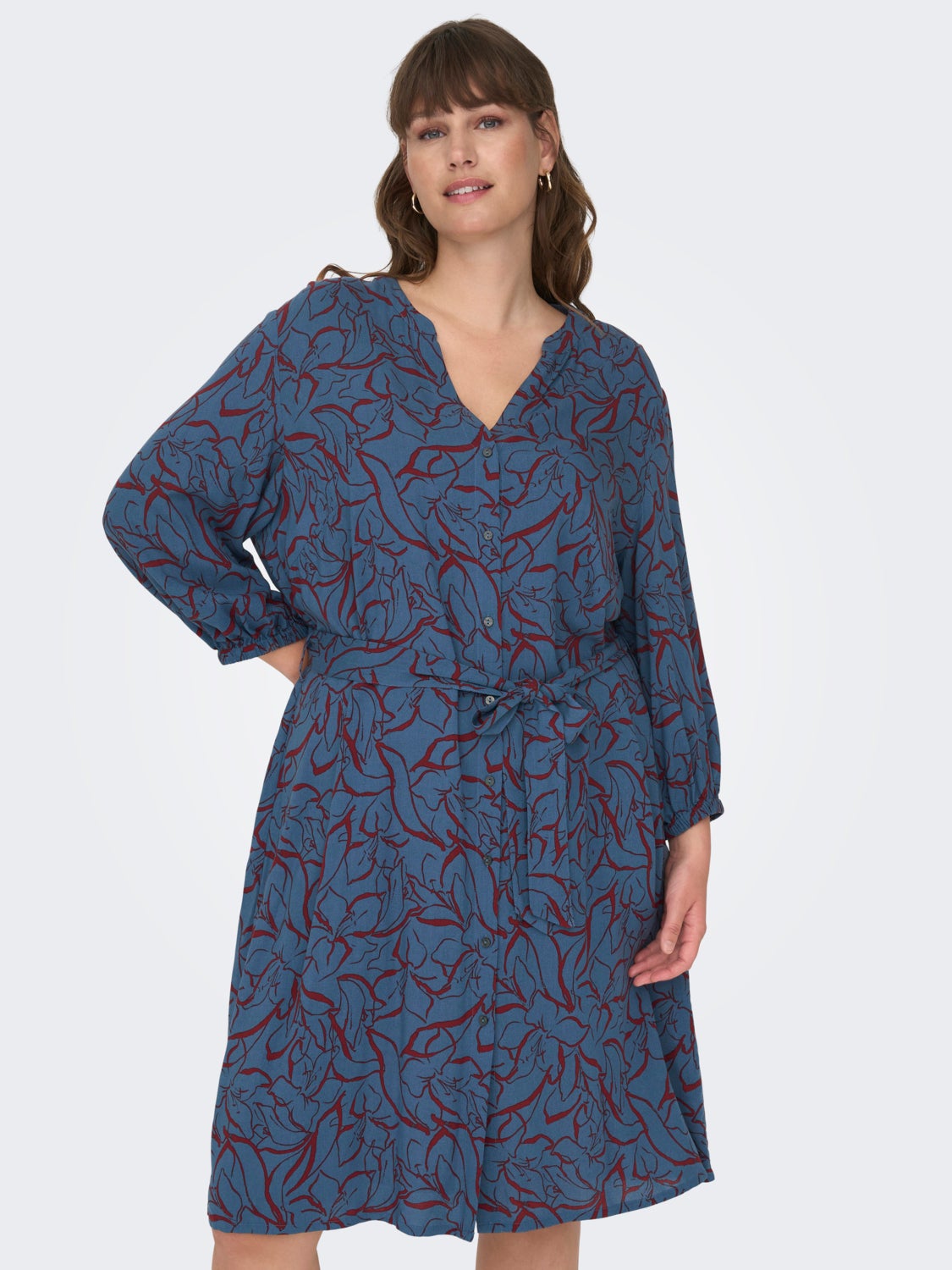 Curvy midi dress with v-neck