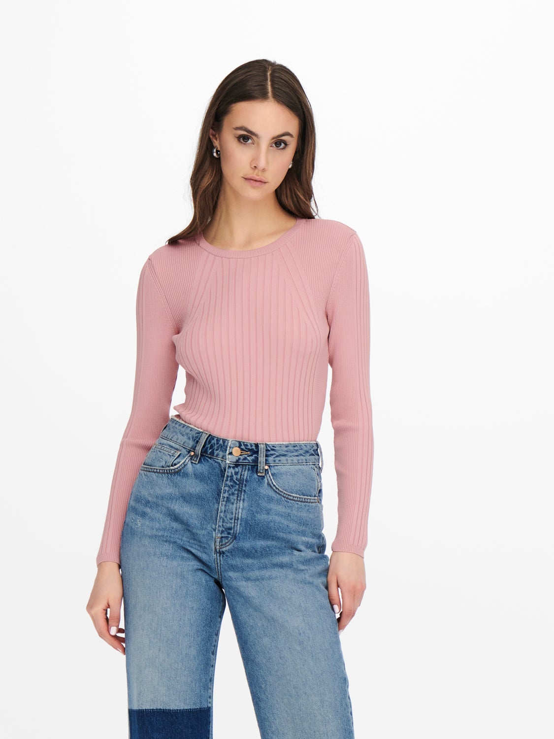 Solid colored rib Knitted Pullover