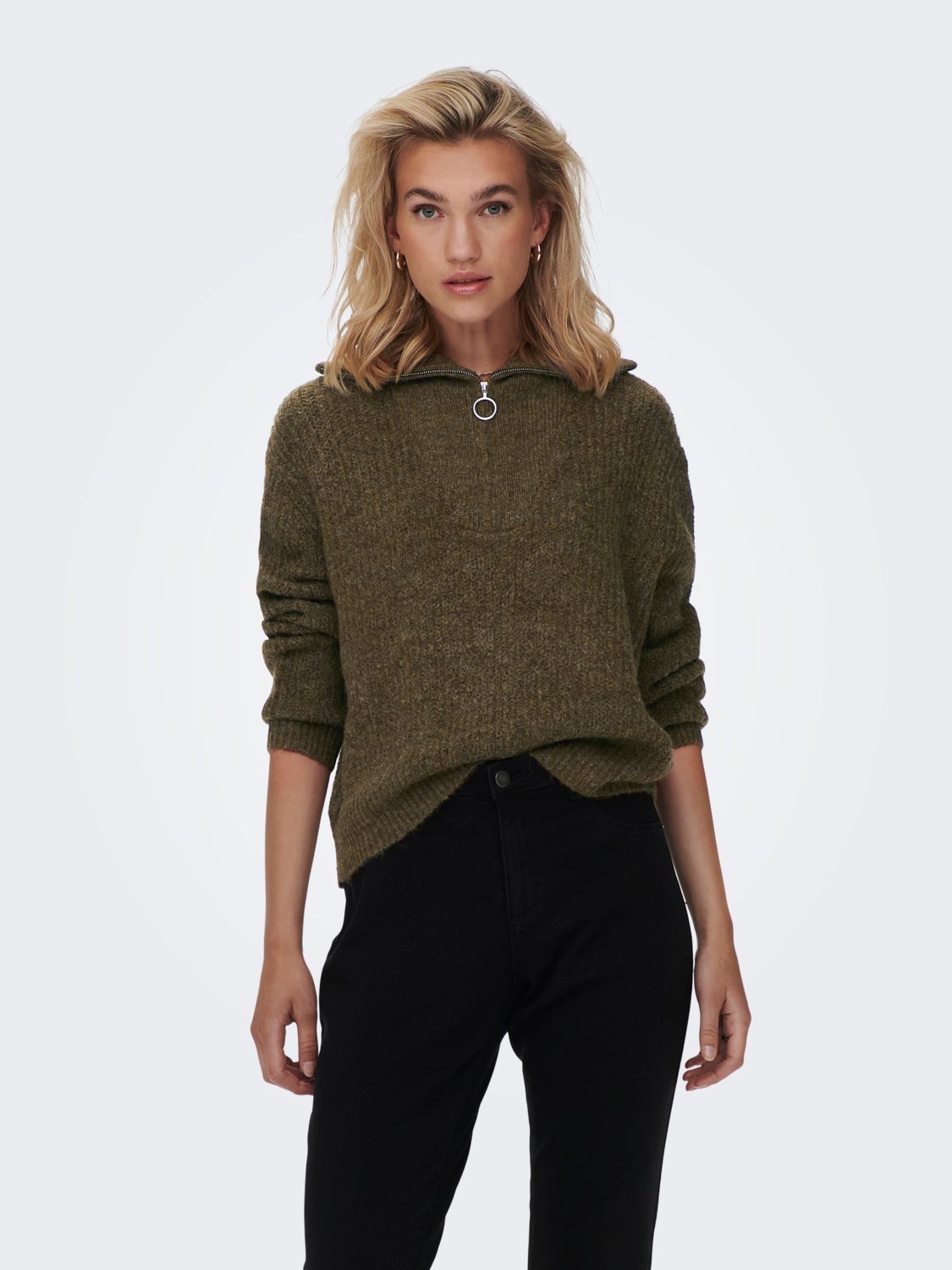 high neck Knitted pullover with zip