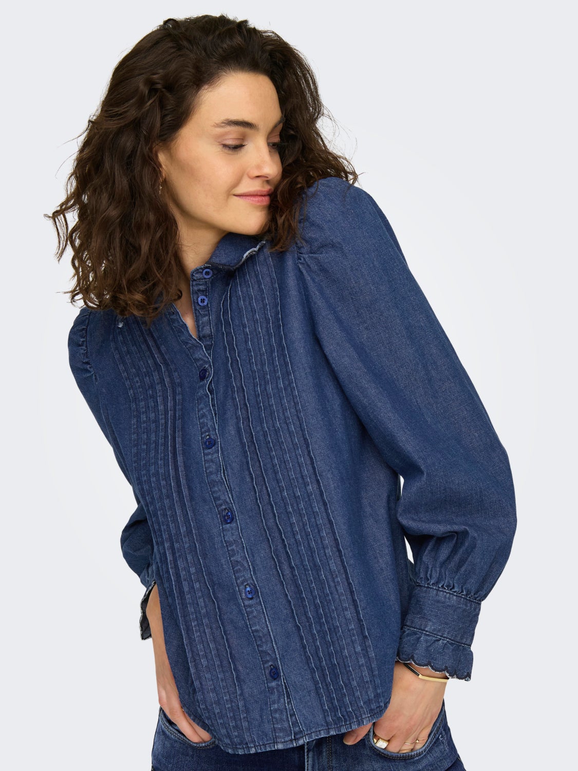 Denim shirt with volume sleeves