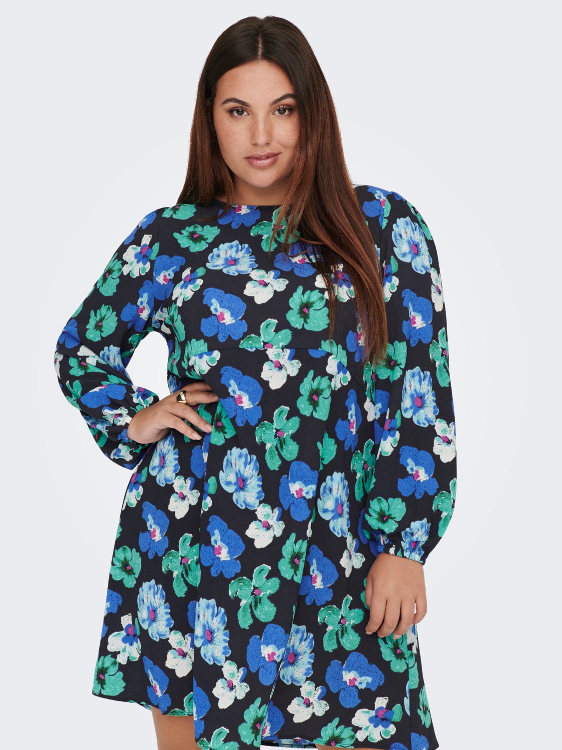 Curvy Printed Long Sleeved dress