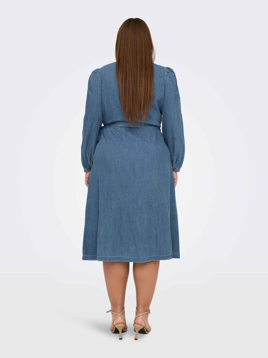 Curvy denim wrap midi dress