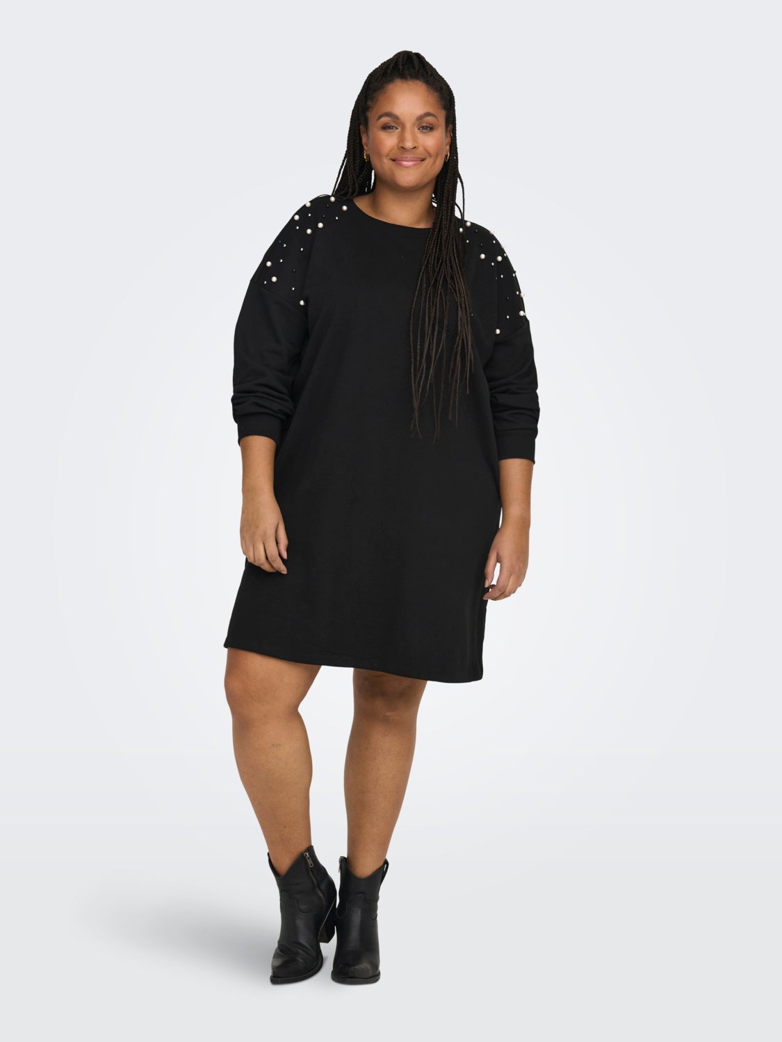 Curvy pearl detail long sweatshirt