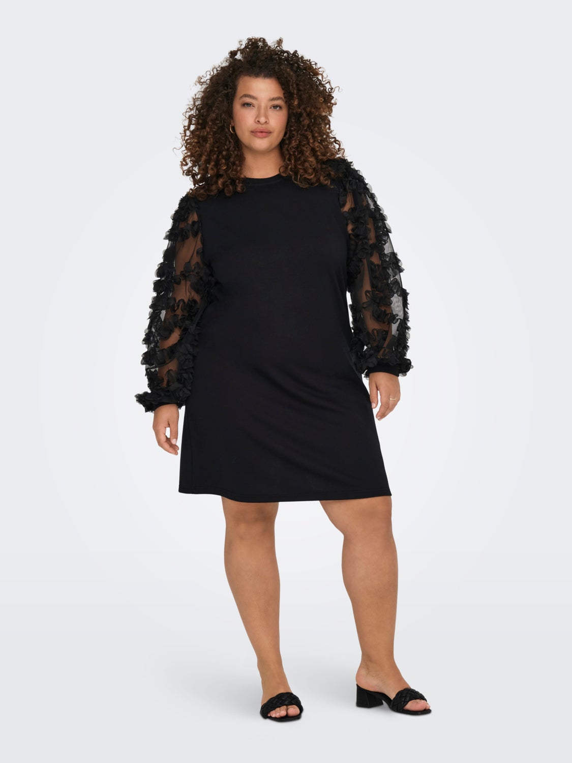 Curvy sweat dress with puff sleeves