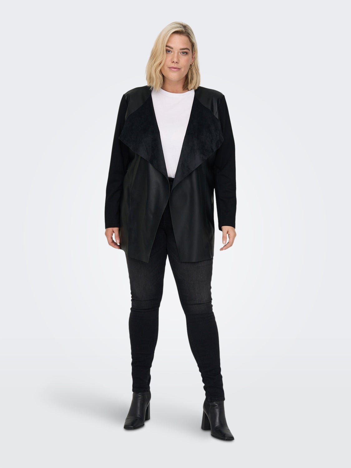 Curvy faux leather coatigan