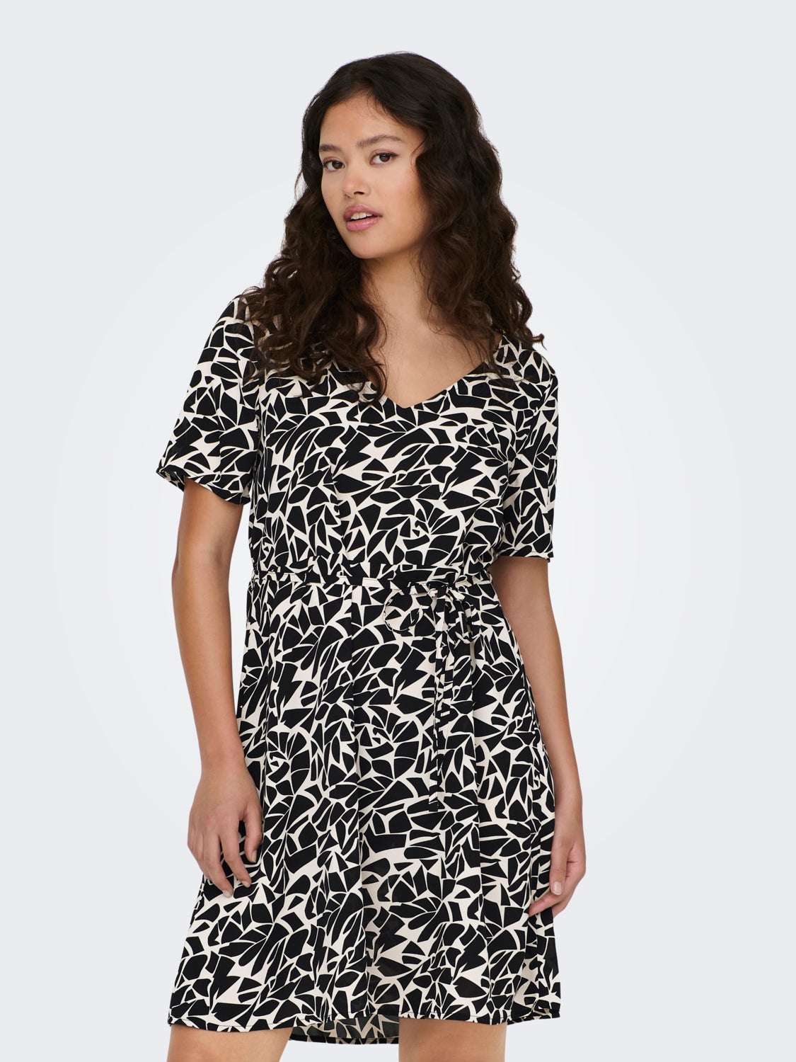 Short V-Neck Dress With Belt