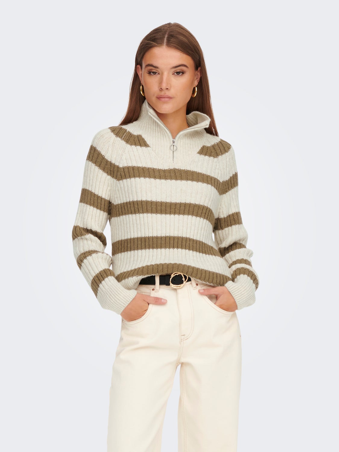Highneck zip Knitted Pullover