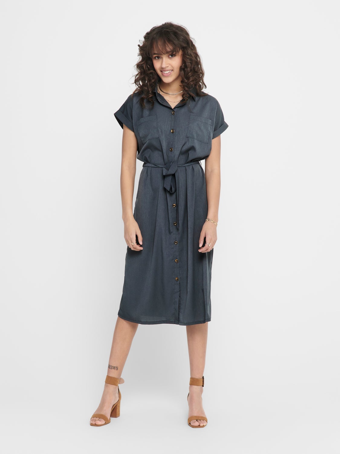 Midi Tie belt Shirt dress