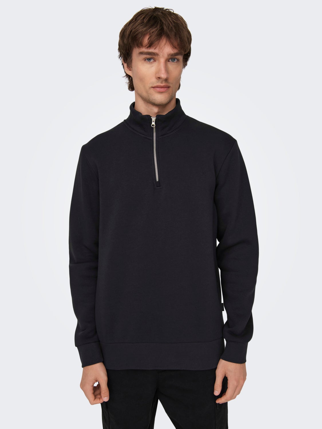 high-neck sweatshirt