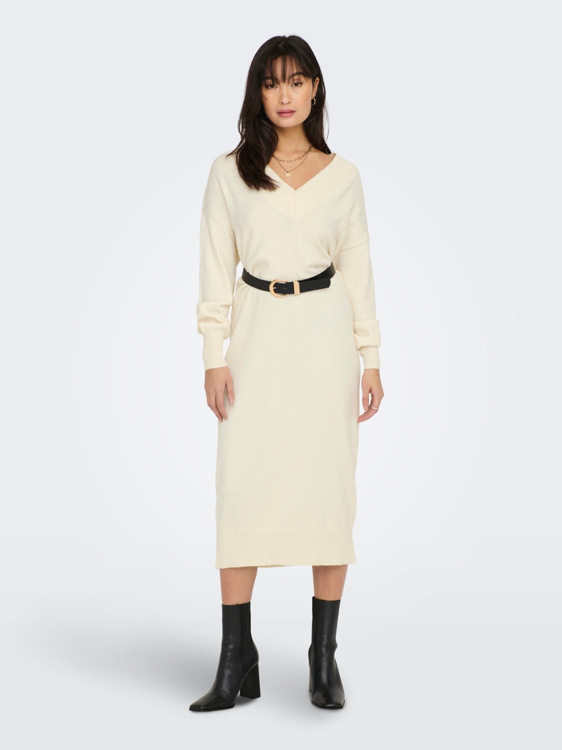 Loose Fit V-Neck Knitted Dress
