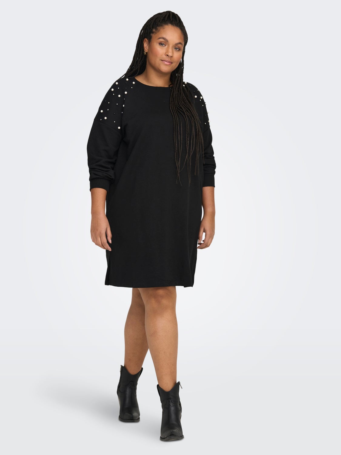 Curvy pearl detail long sweatshirt