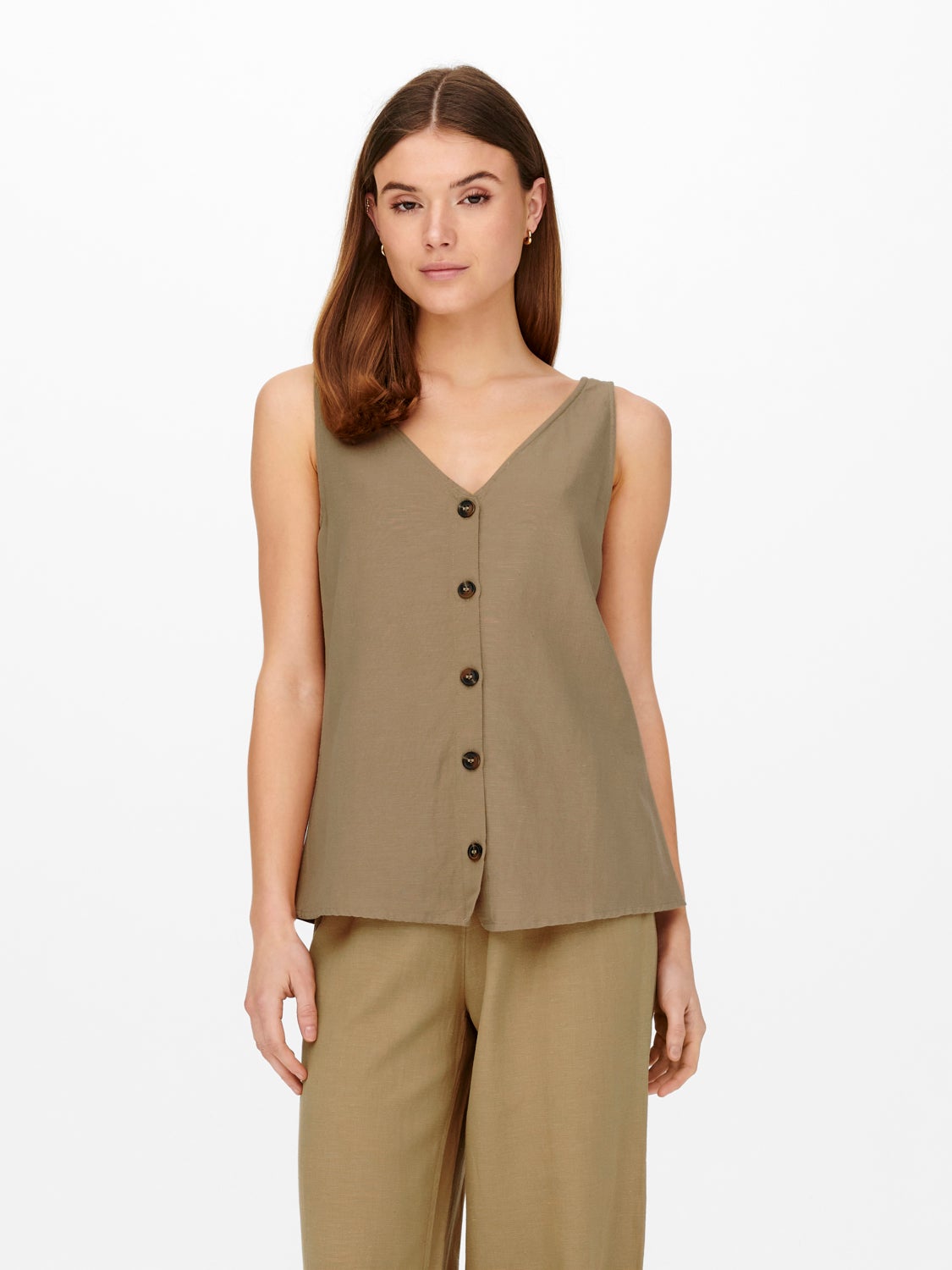Short sleeved linen button Top