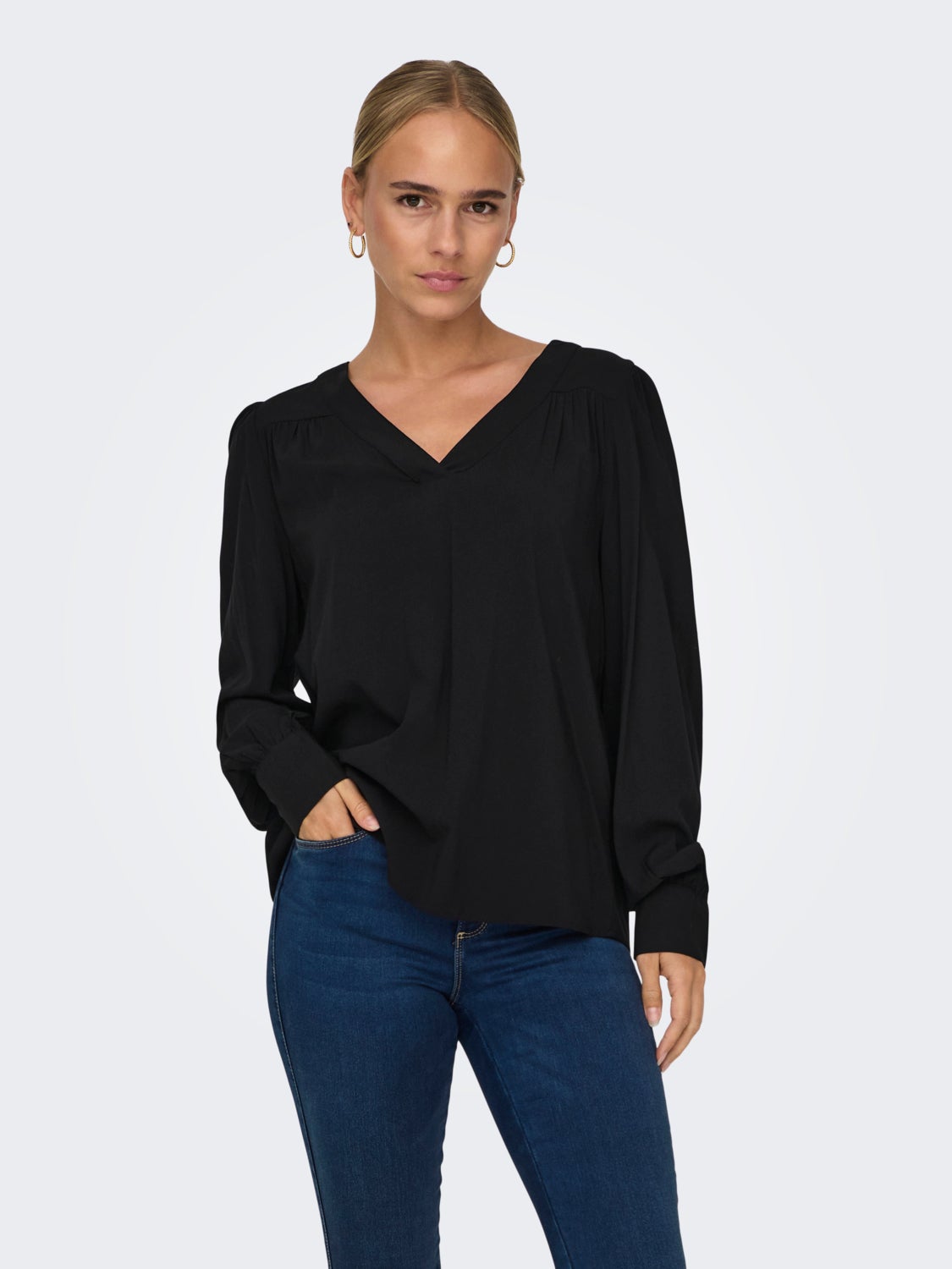 V-neck top with balloon sleeves