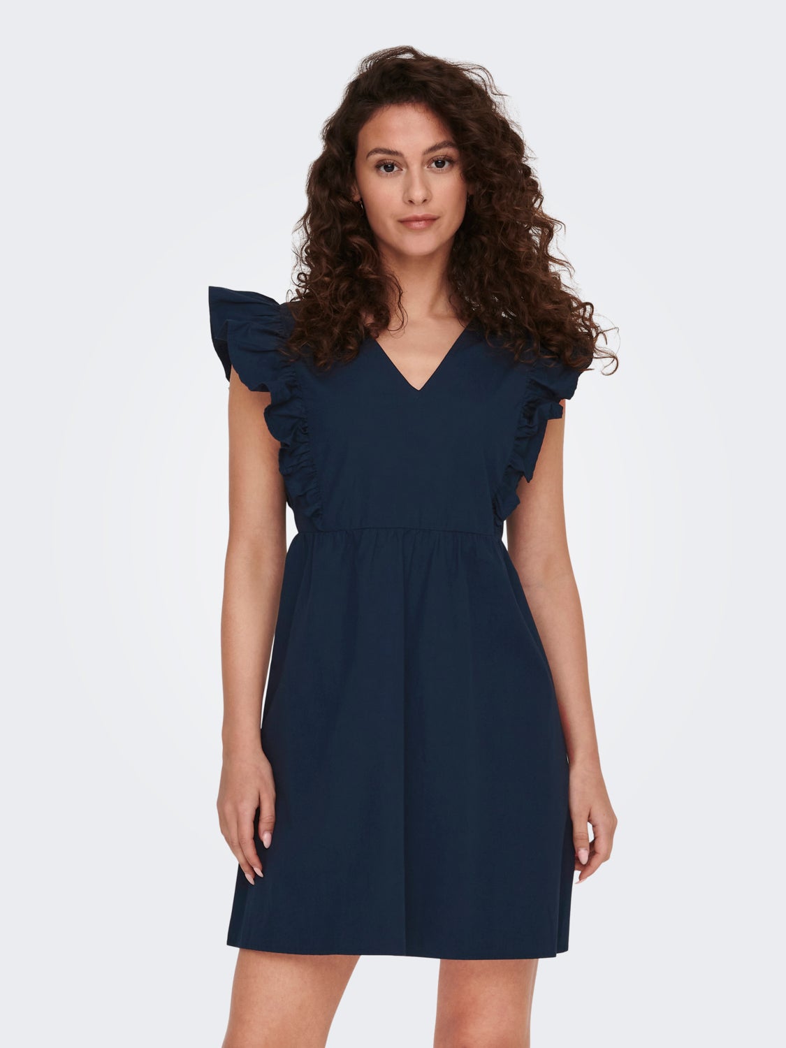 Mini V-Neck Dress With Frills