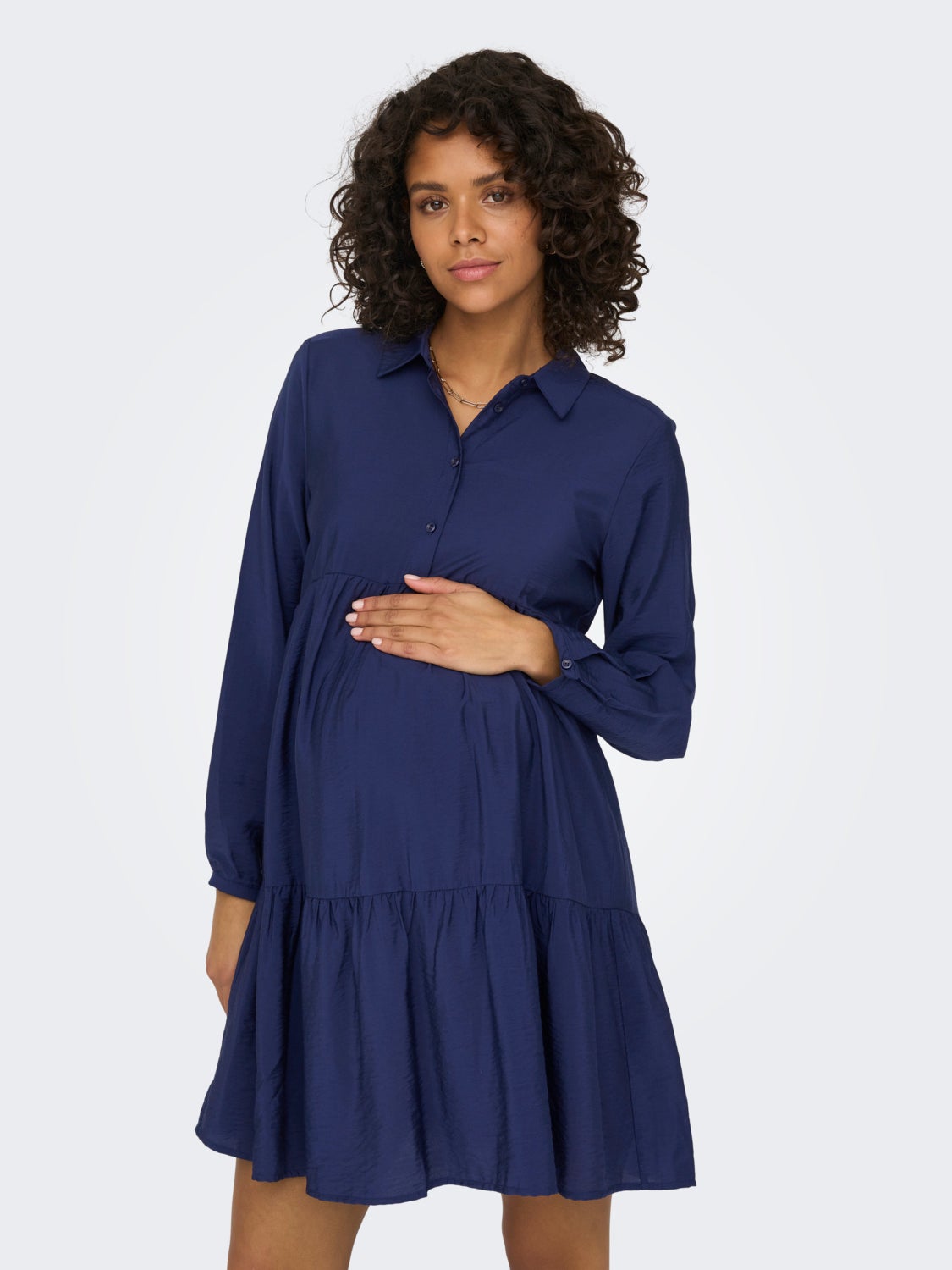 Mama solid color shirt dress