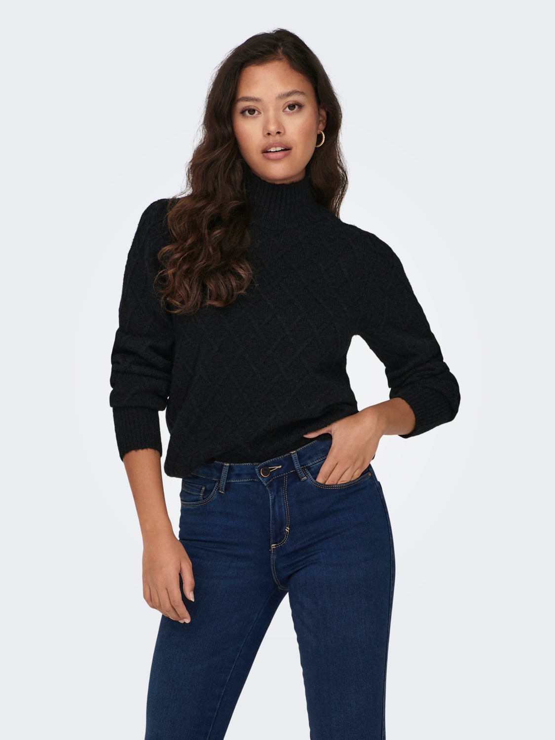 Knit pullover with high neck