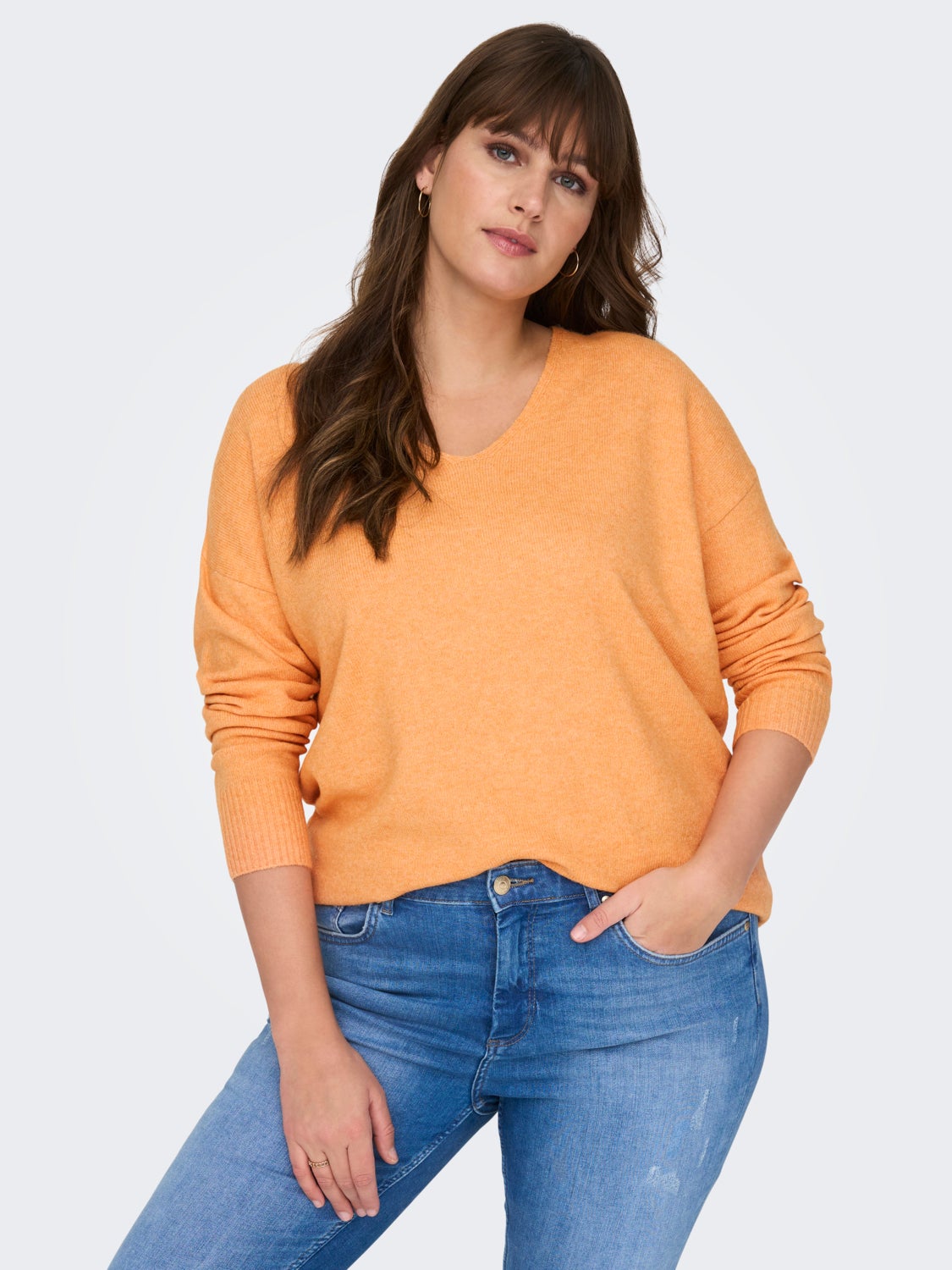 Curvy V-neck Knitted Pullover