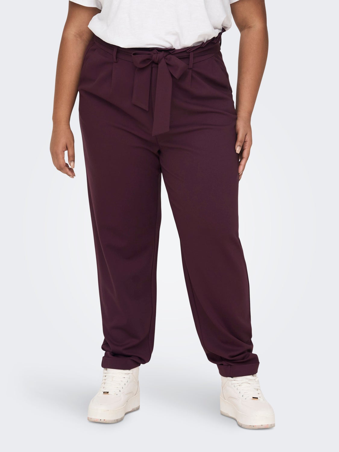 Curvy tie belt viscose pants