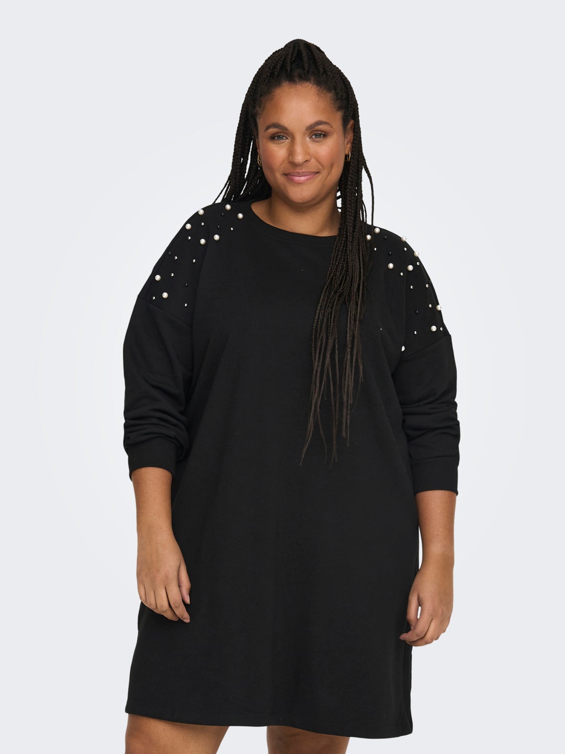 Curvy pearl detail long sweatshirt