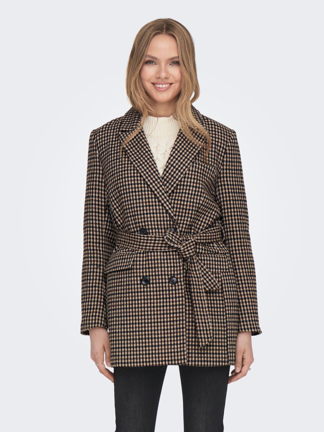 Checked blazer with belt