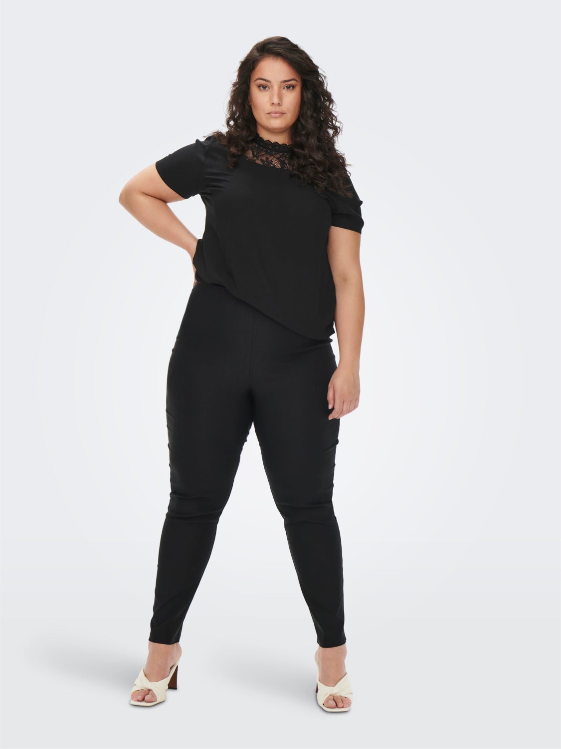 Curvy viscose blend trousers with elastic waist