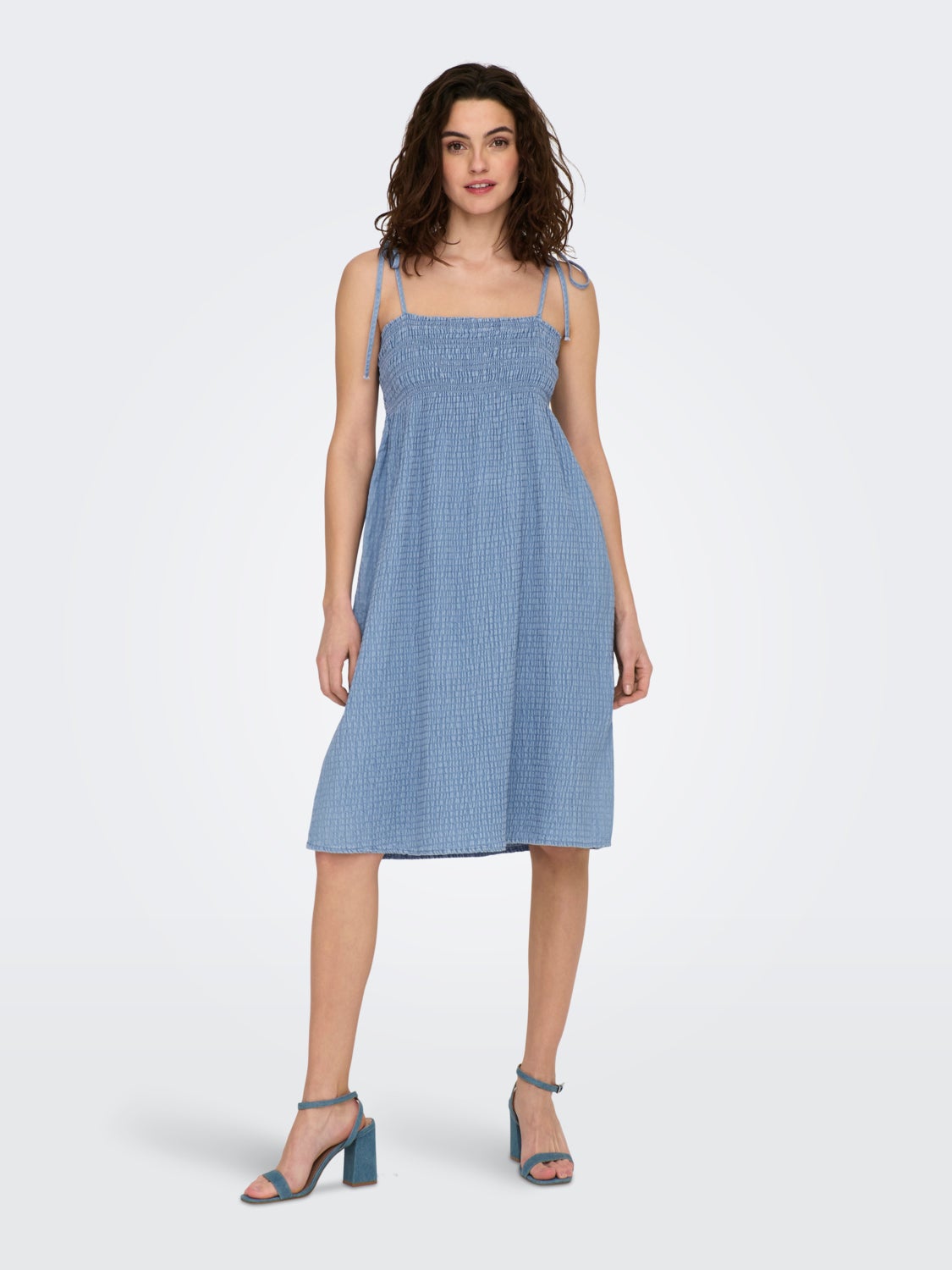 Midi v-neck dress with smock detail