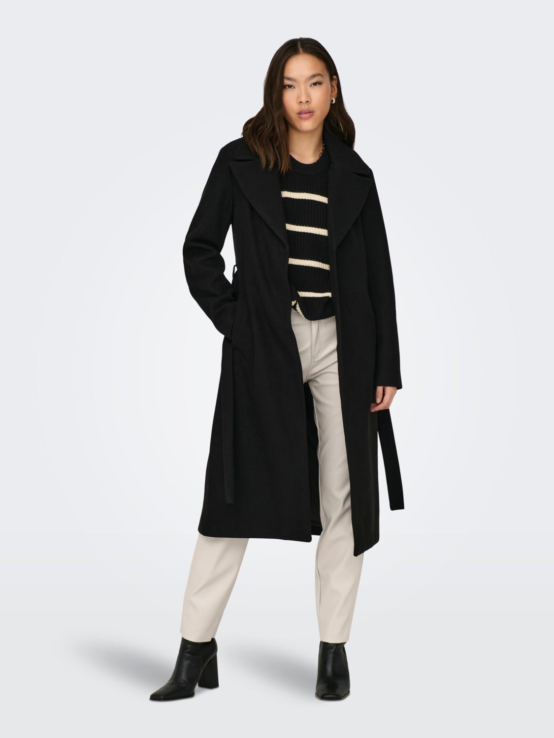 Long coat with belt