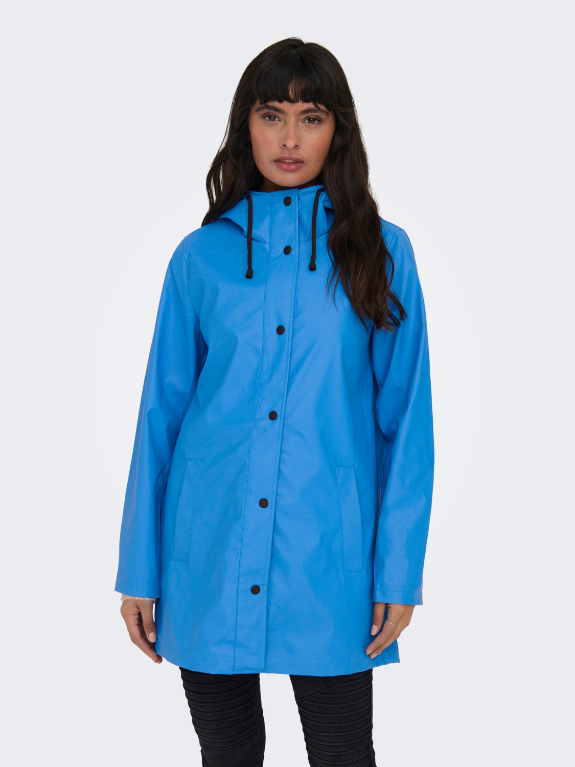 Long rain jacket with buttons